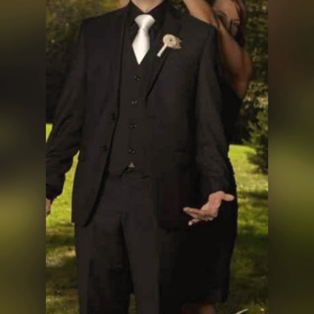 Calvin Klein Suit, with vest, tie, shirt, and shoes